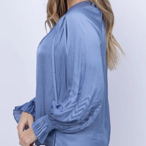 Ramy Brook Blake Long Sleeve Blouse Top Blue Size XXS Oversized NWT - Picture 3 of 9